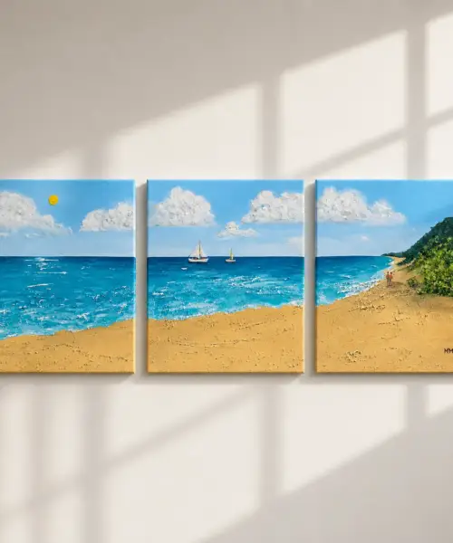 triptico-paisaje-playa-mar-veleros-oleo-pared