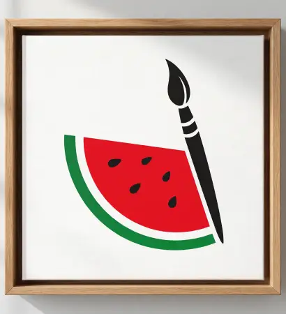 Logotipo de sandía con pincel en un cuadro con marco de madera